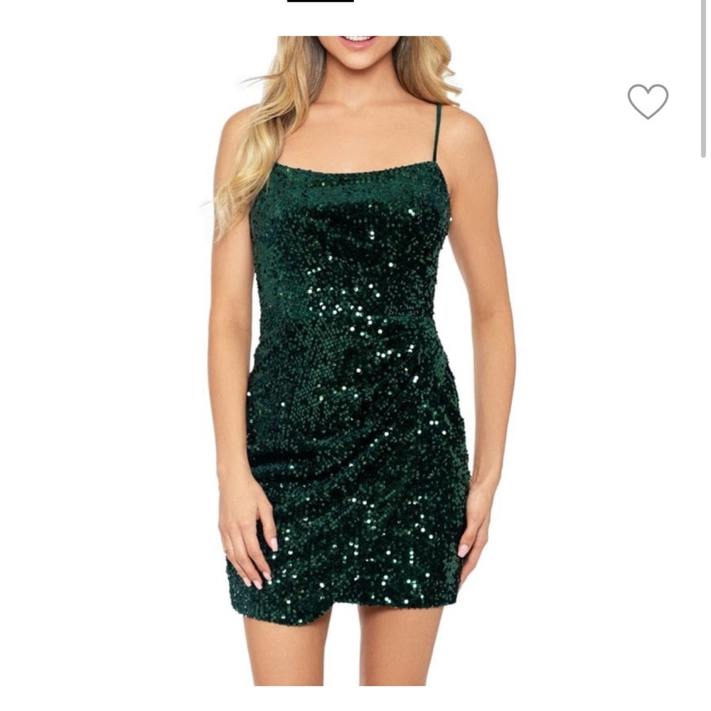 Betsy & Adam Dark Green Sequin Mini Dress - Picture 2 of 10